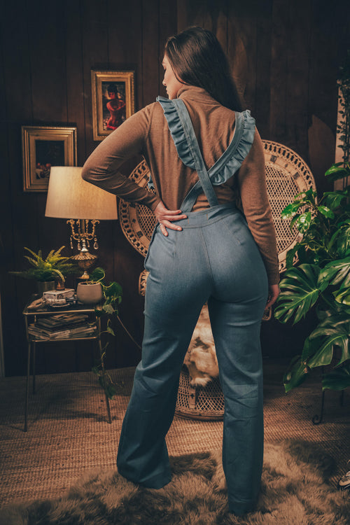 soul sister since 1969 - Cute funky feminine stretch denim Overalls with frill detail - 70's retro