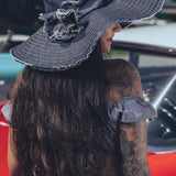 back of a model wearing Soulful Hippie sun hat Navy denim - Soul Sister since 1969