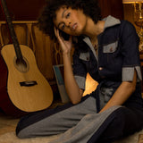 Funky Diva Jumpsuit - 2 Tone - Soul Sister since 1969 - stretch denim jumpsuit with a bold 70's inspired design, featuring a retro inspired silhouette and statement making style.