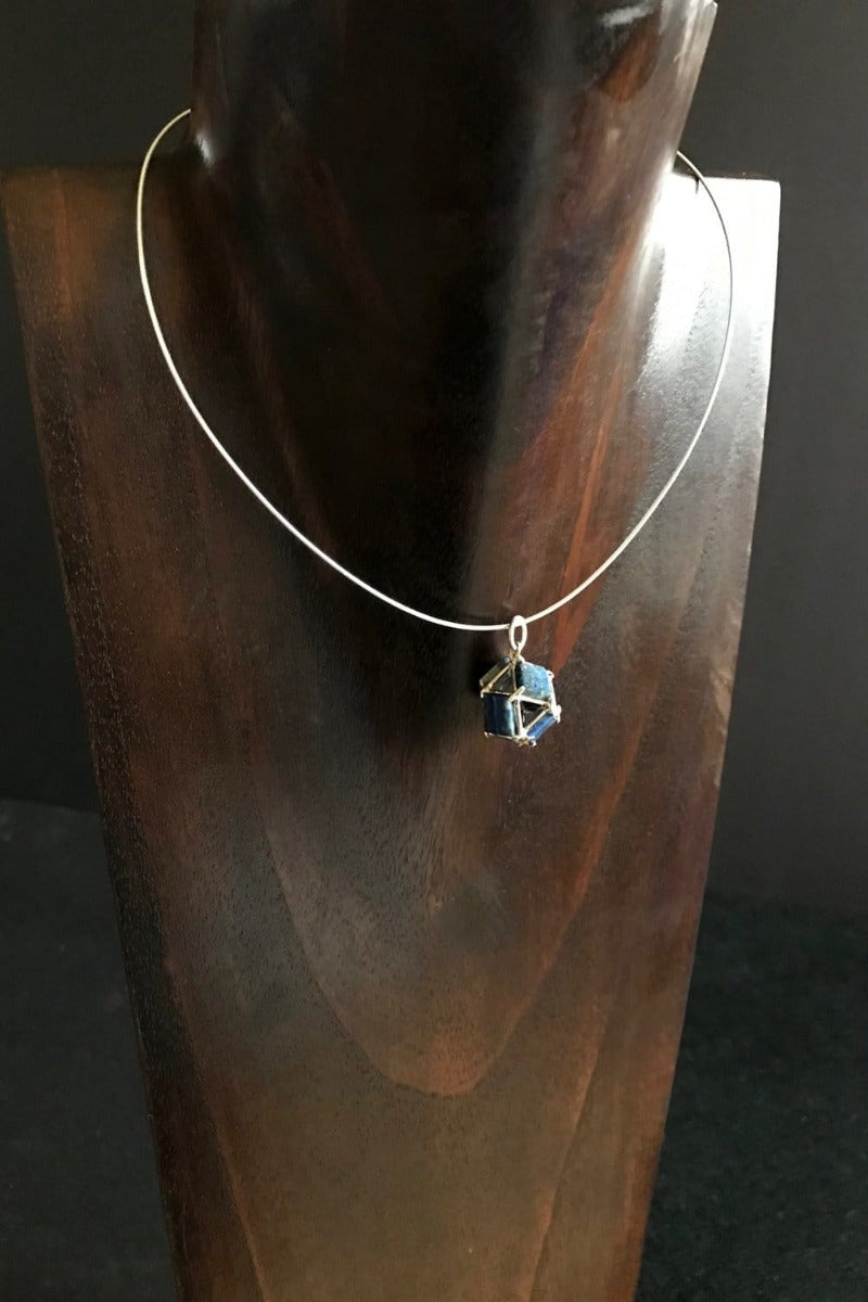 Lapis Lazuli Sterling Silver Octahedron Pendant Necklace