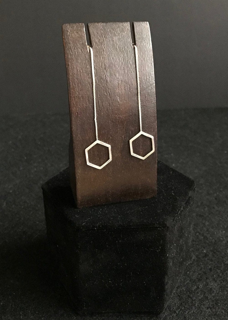 Silver Hexagon Drop Earring - Azenya