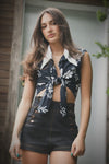 Soul Sister since 1969 - Cropped sleeveless tie front blouse - Black and white floral